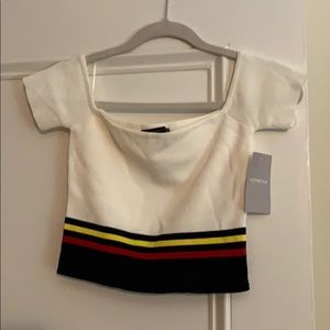 Verbena sweater top off shoulder with stripe hem